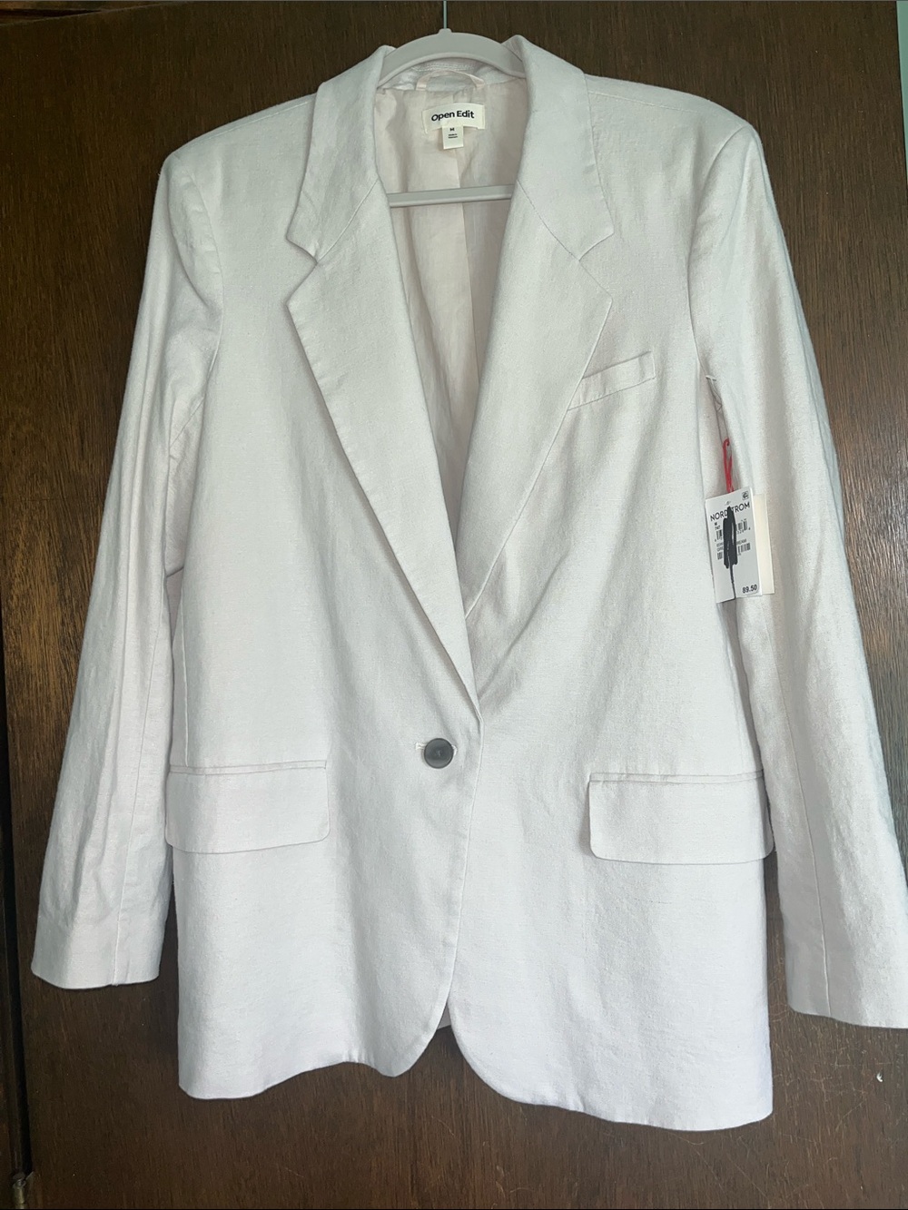 NWT Women's Cream Linen Blend Single-Button Blazer